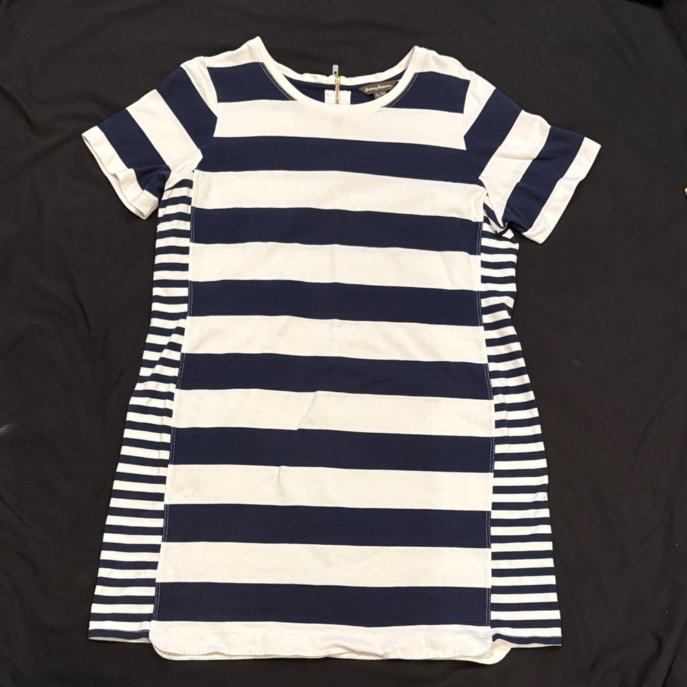 Tommy Bahama Navy and White Striped T-Shirt Dress
